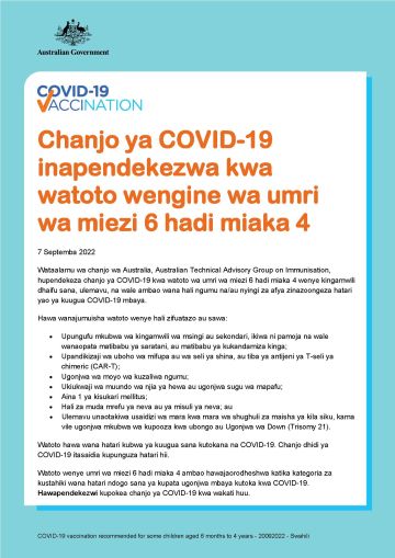 Chanjo ya COVID-19 inapendekezwa kwa watoto wengine wa umri wa miezi 6 hadi miaka 4
