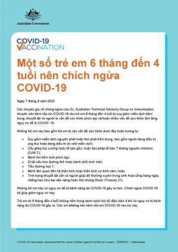 Một số trẻ em 6 tháng đến 4 tuổi nên chích ngừa COVID-19