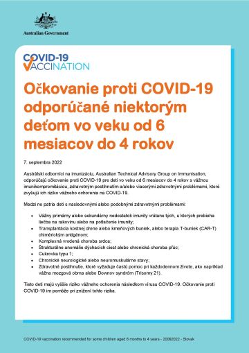 Očkovanie proti COVID-19 odporúčané niektorým deťom vo veku od 6 mesiacov do 4 rokov