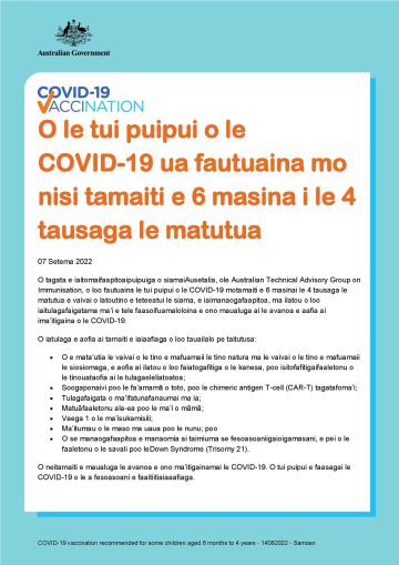 O le tui puipui o le COVID19 ua fautuaina mo nisi tamaiti e 6 masina i le 4 tausaga le matutua