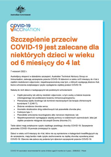Szczepienie przeciw COVID-19 jest zalecane dla niektórych dzieci w wieku od 6 miesięcy do 4 lat