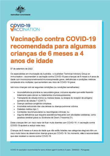 Vacinação contra COVID-19 recomendada para algumas crianças de 6 meses a 4 anos de idade