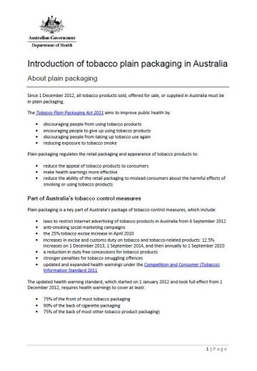 Cover image for Introduction to tobacco plain packaging in Australia