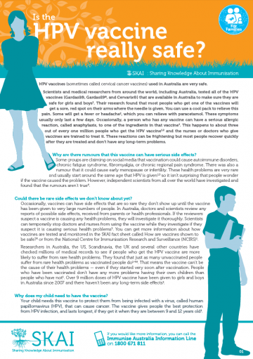 Is the HPV Vaccine Safe? fact sheet thumb nail