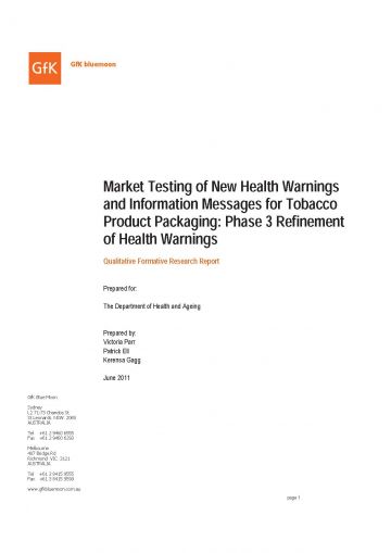 Cover image for Market testing – phase 3 refinement of health warnings report.