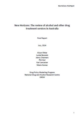Cover image of New Horizons: review of alcohol and other drug treatment services