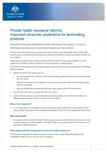 Cover image for Private health insurance reforms – improved consumer protections for terminating products