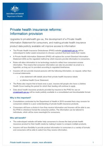 Cover image for Private health insurance reforms – information provision