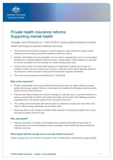 Cover image for Private health insurance reforms – supporting mental health