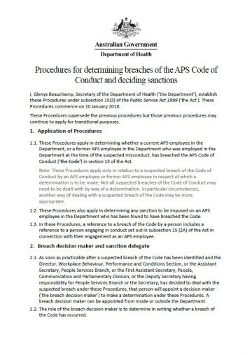 Cover image for Procedure for determining breaches of the APS Code of Conduct