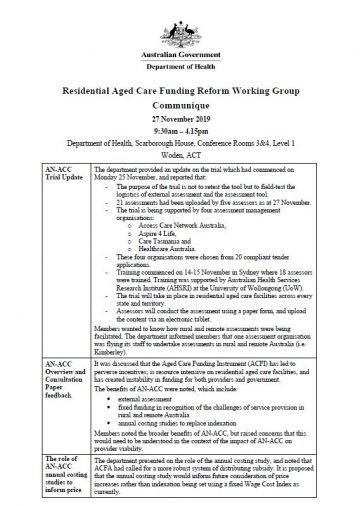 Image - Residential Aged Care (RAC) Funding Reform Working Group meeting communiques