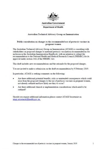 Revised use of pertussis vaccines in pregnant women – March 2019