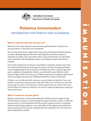 Rotavirus vaccination fact sheet for Parents and Guardians