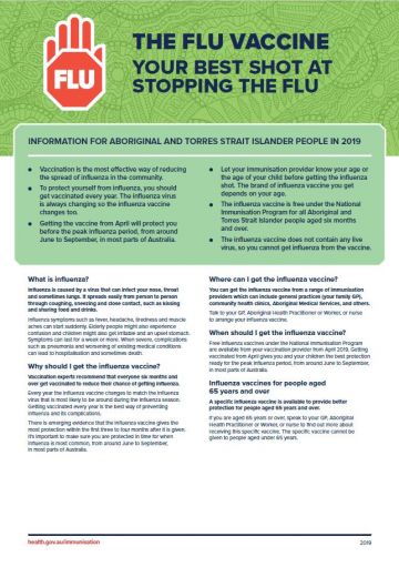 The flu vaccine – Information for Aboriginal and Torres Strait Islander people in 2019 fact sheet
