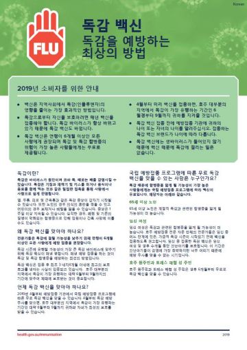 The flu vaccine – Information for consumers in 2019 fact sheet (Korean)