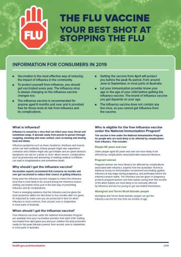 The flu vaccine – Information for consumers in 2019 fact sheet