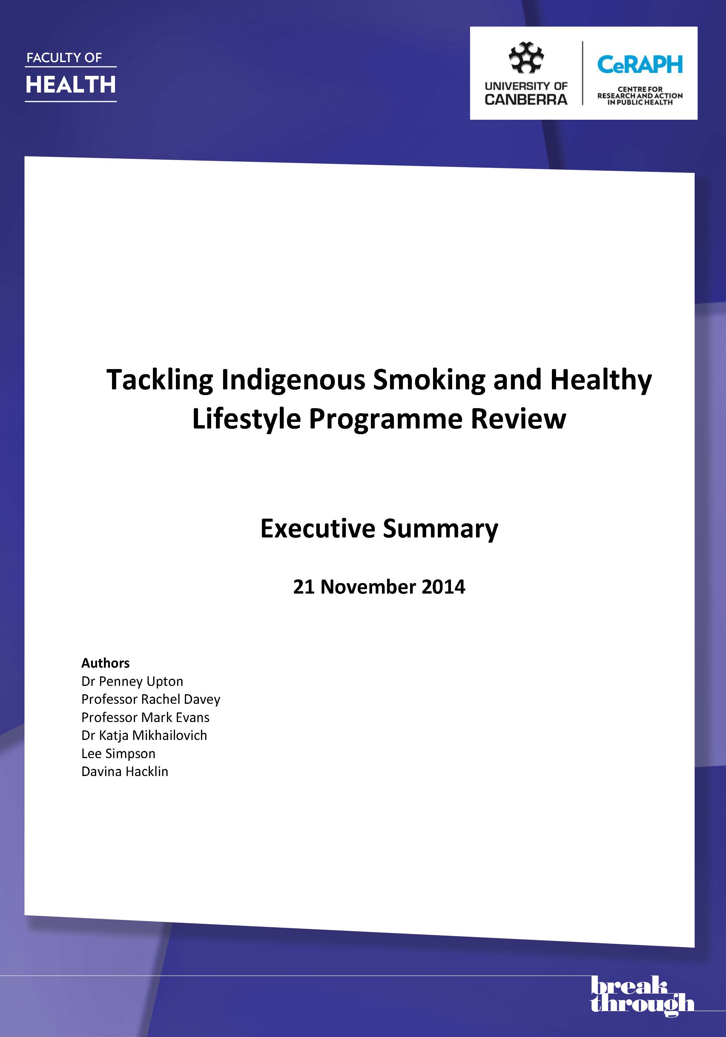 Cover image for Tackling Indigenous Smoking review – executive summary