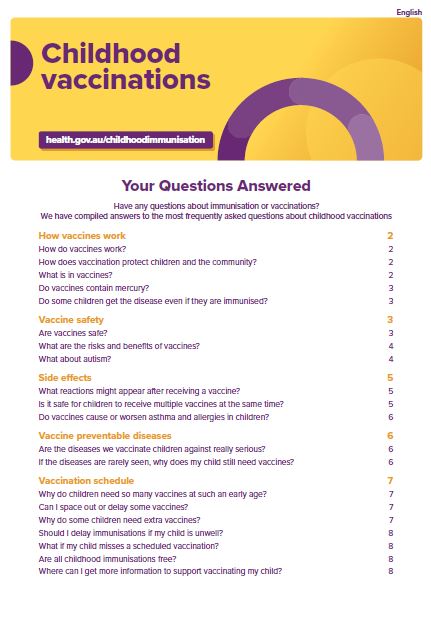 Cover page Your questions answered – Childhood vaccinations – FAQ